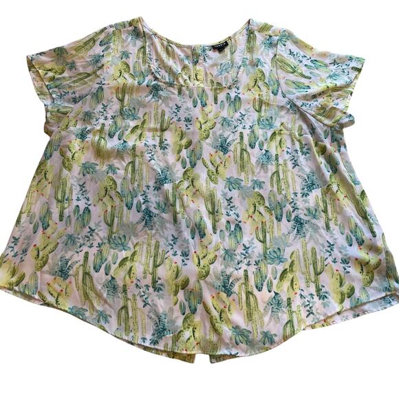 Torrid Preppy Cactus Print Square Neck Cap Sleeve Relaxed Fit Blouse Size 3 (3X) - Picture 1 of 13
